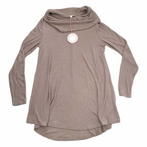 UMGEE Cowl Sweater Tunic Taupe Hi-low Ribbed
